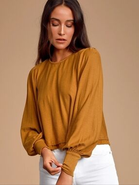 Free People Women's Long-Sleeve Top - Mustard Brown
